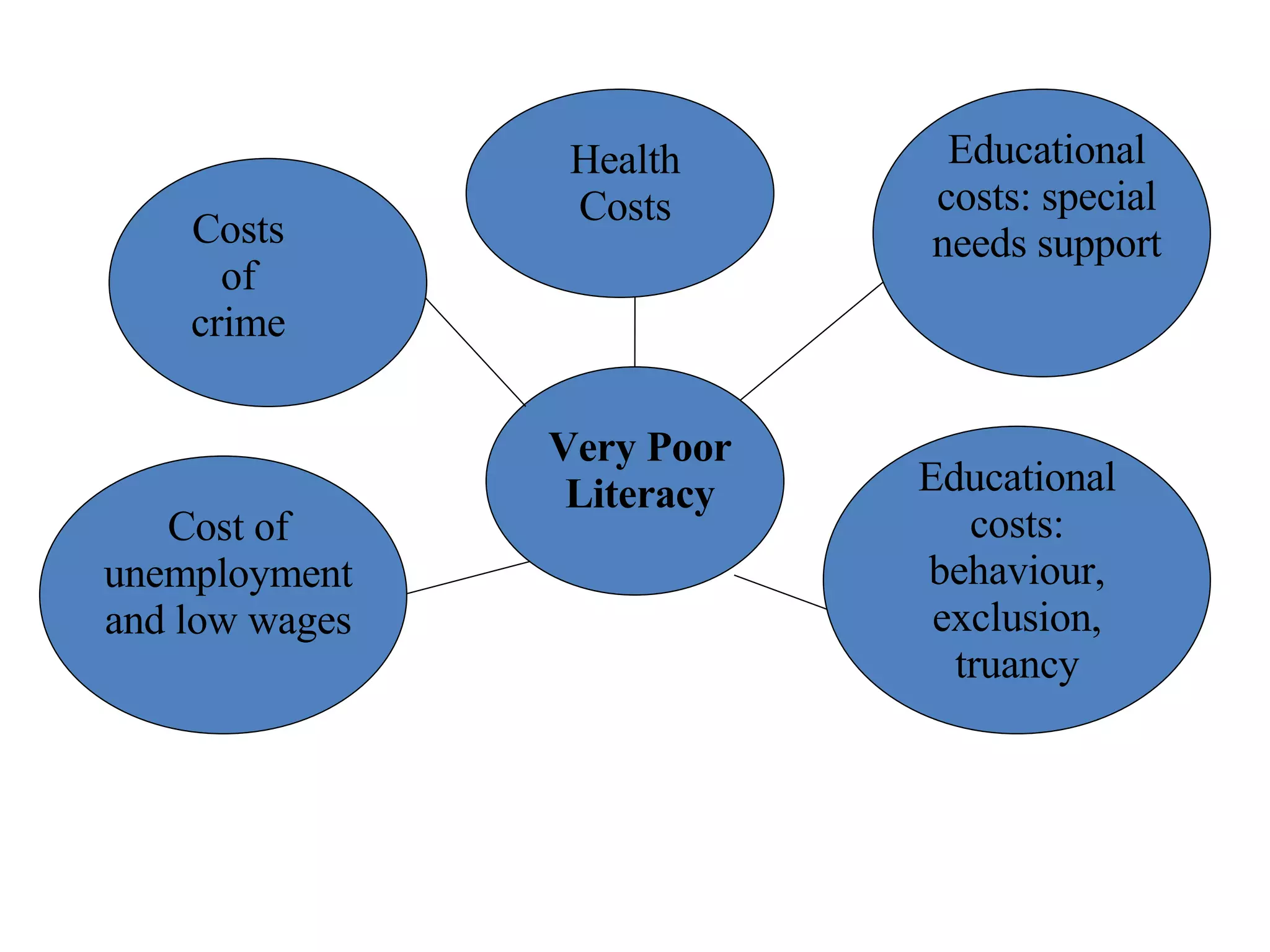 Very Poor Literacy Costs of crime Health Costs Educational costs: special needs support Educational costs: behaviour, exclusion, truancy Cost of unemployment and low wages 