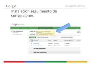 #GoogleAcademies
Instalación seguimiento de
conversiones
 