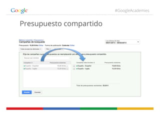 #GoogleAcademies
Presupuesto compartido
 