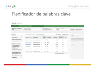 #GoogleAcademies
Planiﬁcador de palabras clave
 