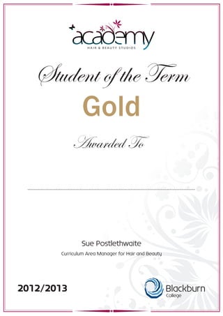 Academy certificate   student of the term - gold outlines