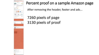 Percent proof on a sample Amazon page
After removing the header, footer and ads...
7260 pixels of page
3130 pixels of proof
 