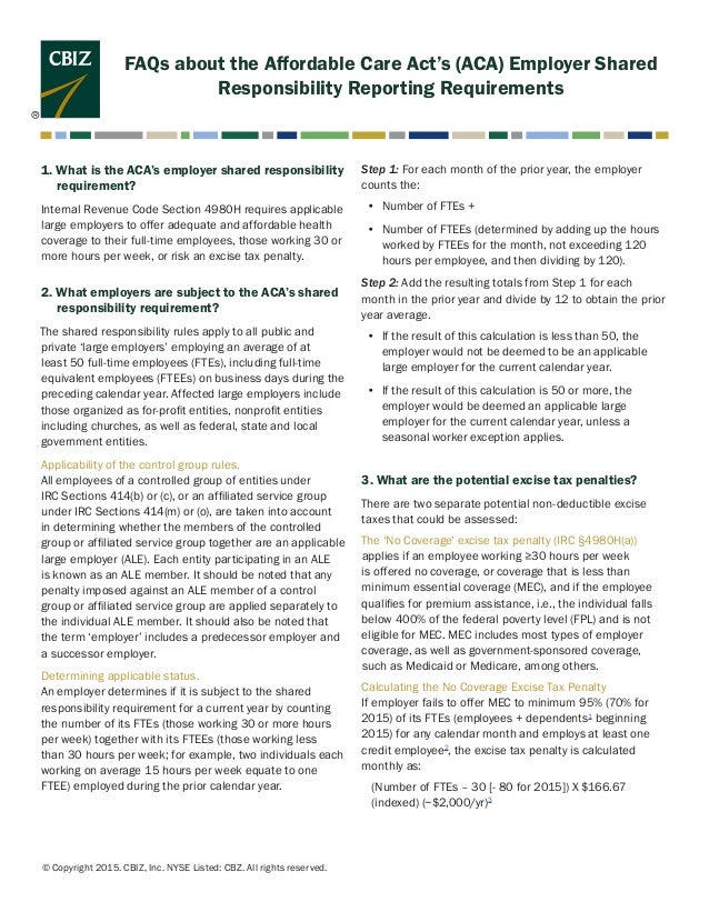 FAQs about the Affordable Care Act’s (ACA) Employer Shared Responsibi…