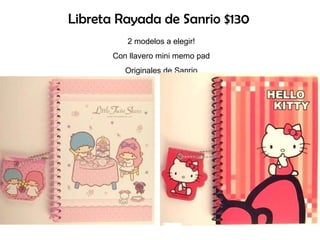 Libreta Rayada de Sanrio $130 2 modelos a elegir! Con llavero mini memo pad Originales de Sanrio 