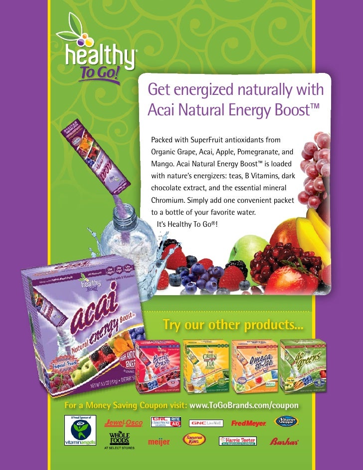 Acai natural energy boost™, an all natural, super fruit, drink mix as advertised in body + soul