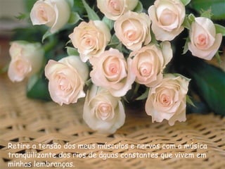 Retire a tensão dos meus músculos e nervos com a música tranqüilizante dos rios de águas constantes que vivem em minhas lembranças. 