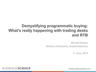 © 2014 AudienceScience Inc.
Demystifying programmatic buying:
What’s really happening with trading desks
and RTB
Michael Greene
Director of Research, AudienceScience
11 June, 2014
 