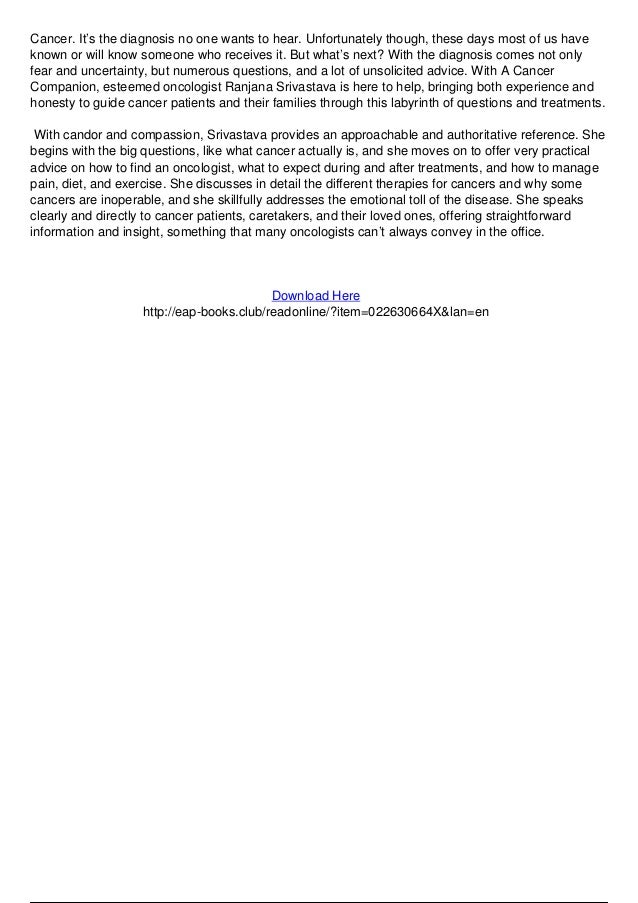 A Cancer Companion An Oncologists Advice On Diagnosis - 