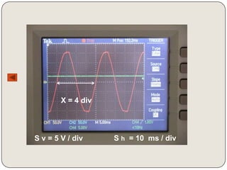 X = 4 div




S v = 5 V / div     S h = 10 ms / div
 
