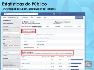 Estatísticas do Público
www.facebook.com/ads/audience_insights
 