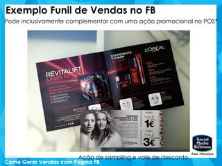 Exemplo Funil de Vendas no FB
Pode inclusivamente complementar com uma ação promocional no POS*
*Point of sale Ação de sampling e vale de desconto
 