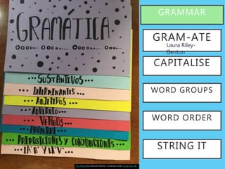 This Photo by Unknown Author is licensed under CC BY-NC-ND
GRAMMAR
GRAM-ATE
CAPITALISE
WORD GROUPS
WORD ORDER
STRING IT
Laura Riley-
Genton
 