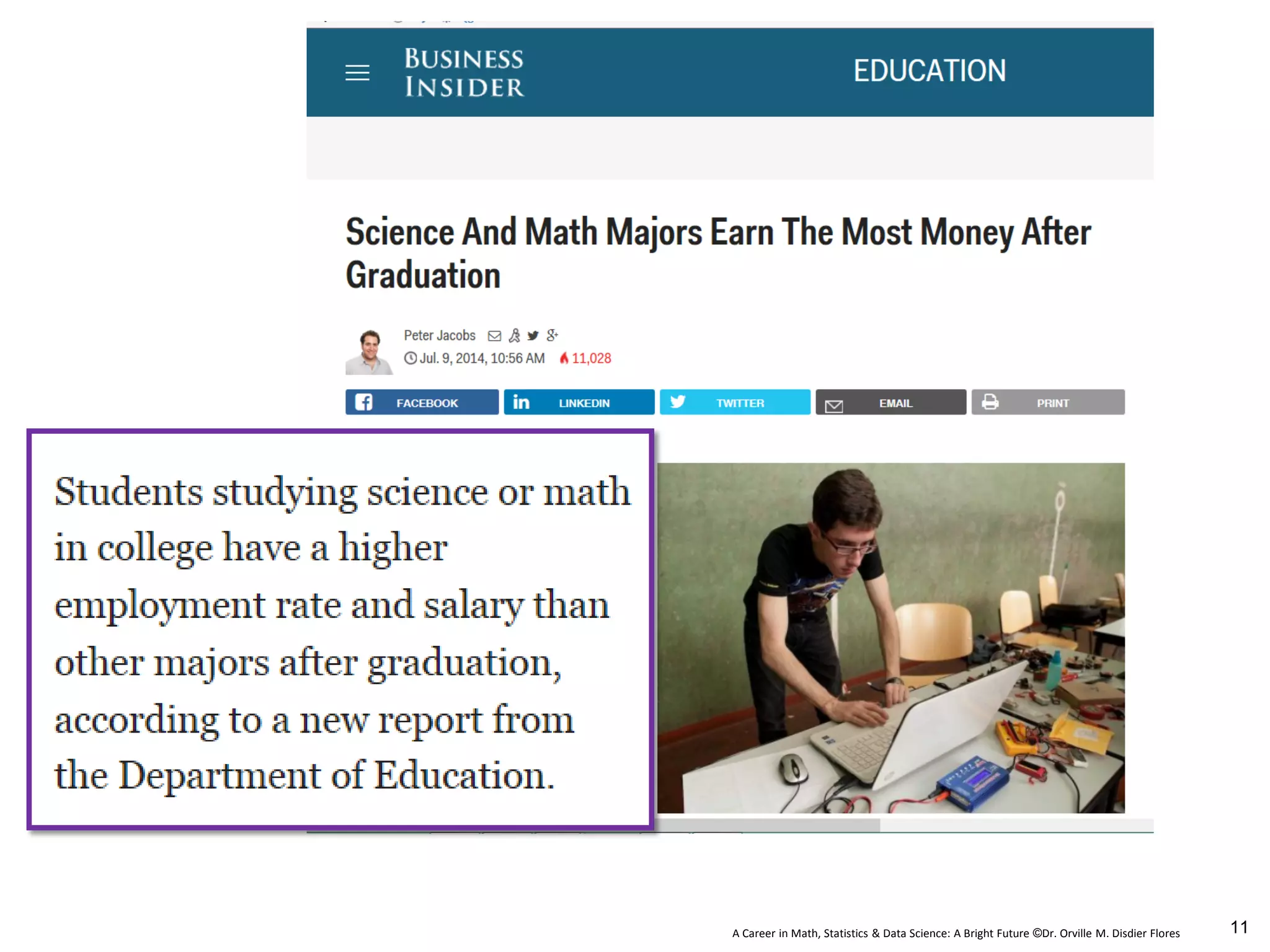 A Career in Math, Statistics & Data Science: A Bright Future ©Dr. Orville M. Disdier Flores 11
 