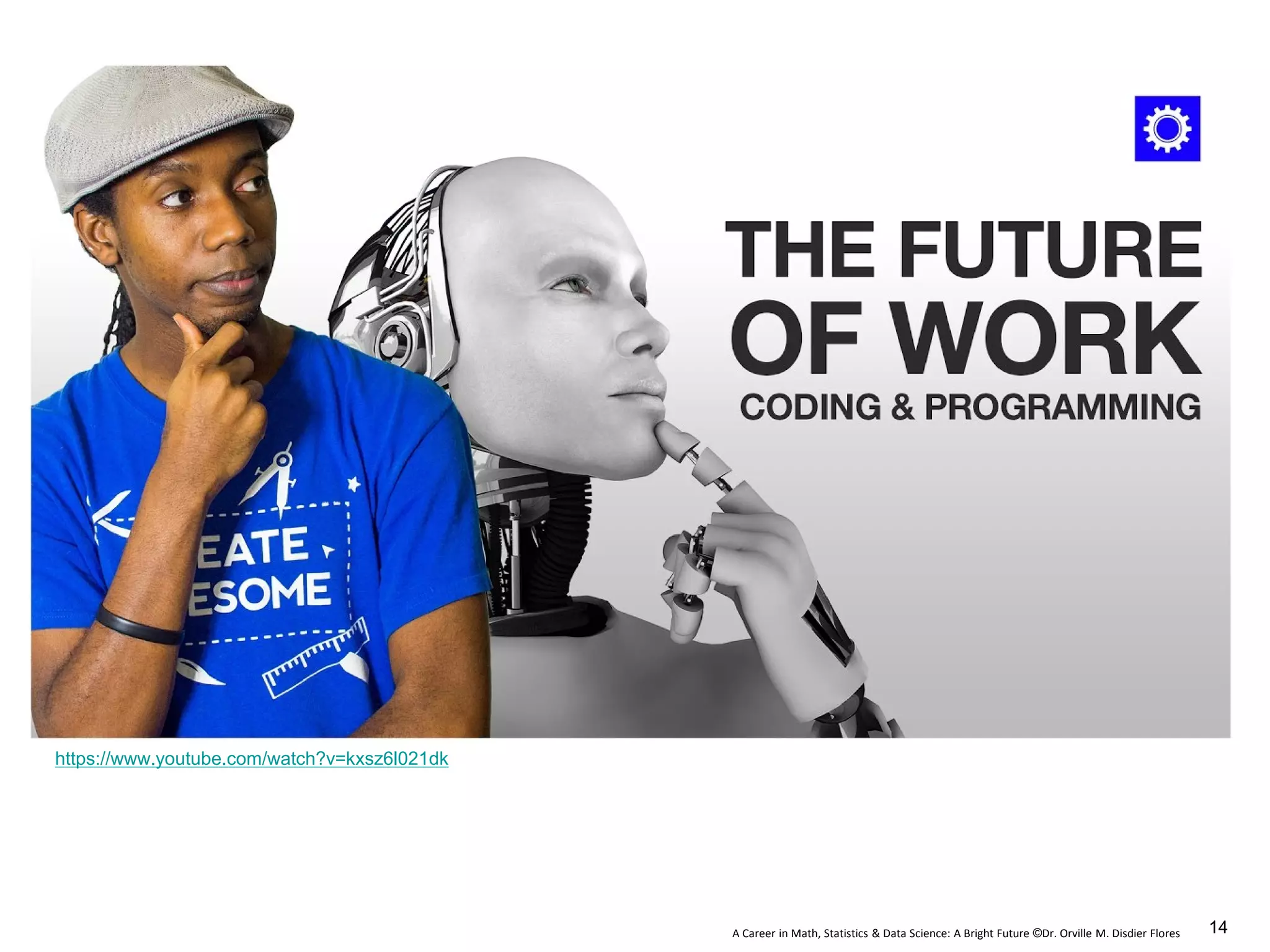 A Career in Math, Statistics & Data Science: A Bright Future ©Dr. Orville M. Disdier Flores
https://www.youtube.com/watch?v=kxsz6l021dk
14
 