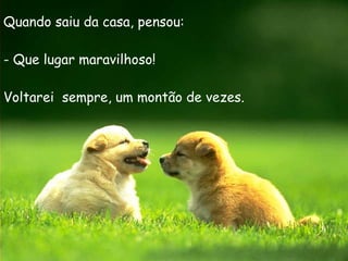 Quando saiu da casa, pensou:  - Que lugar maravilhoso!  Voltarei  sempre, um montão de vezes. 