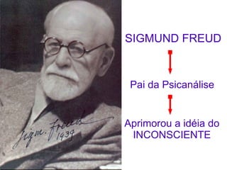 SIGMUND FREUD



 Pai da Psicanálise


Aprimorou a idéia do
 INCONSCIENTE
 