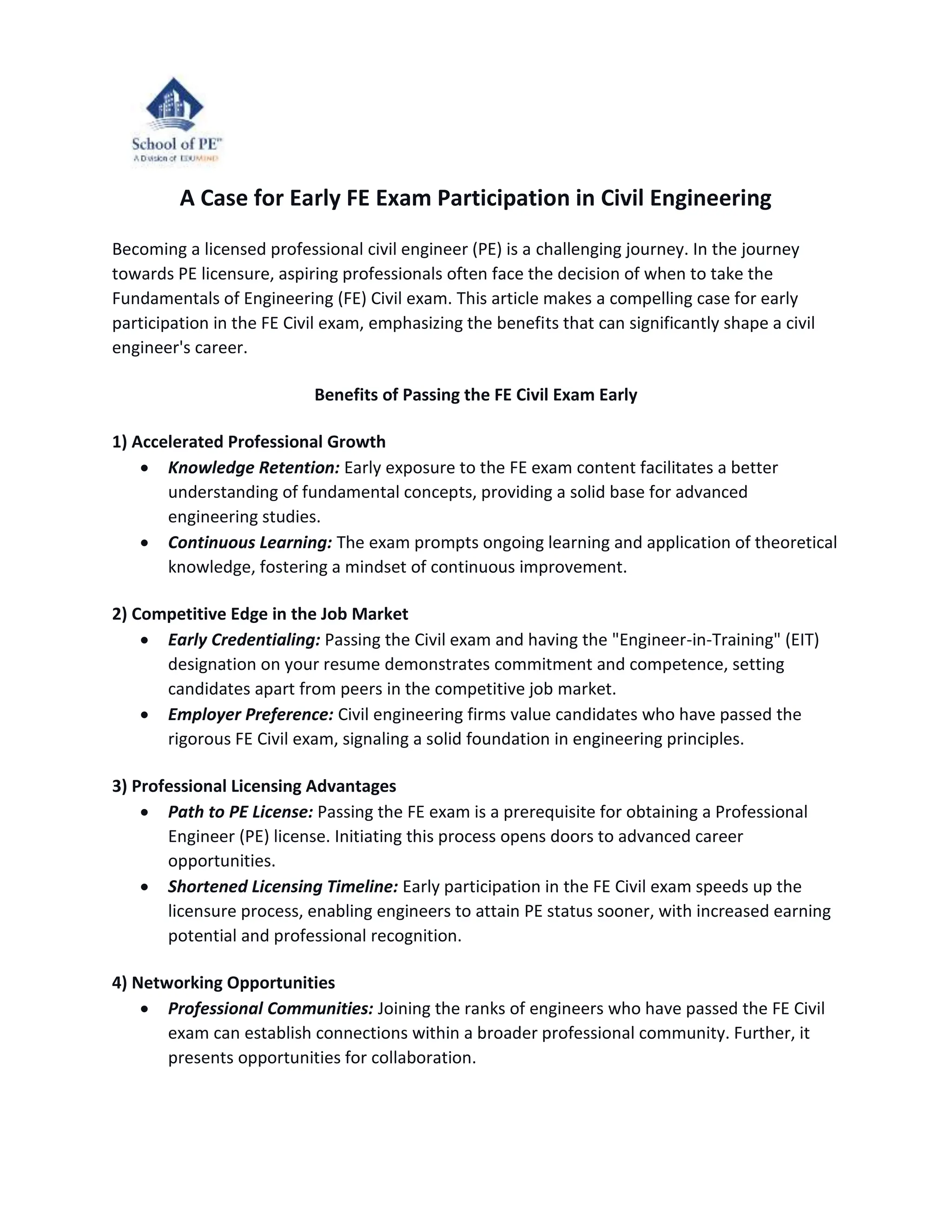 A Case for Early FE Exam Participation in Civil Engineering | DOCX