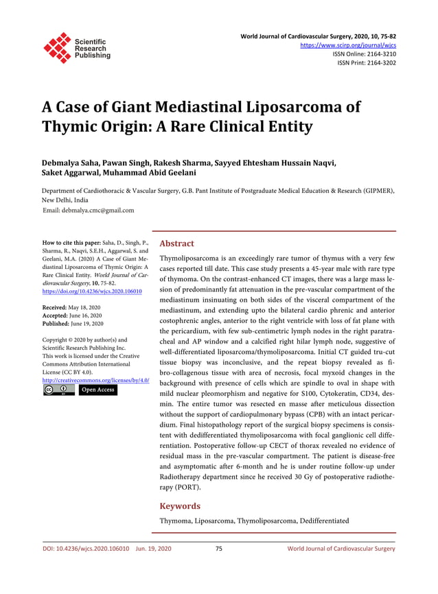 A case of giant mediastinal of thymic origin a rare clinical entity PDF