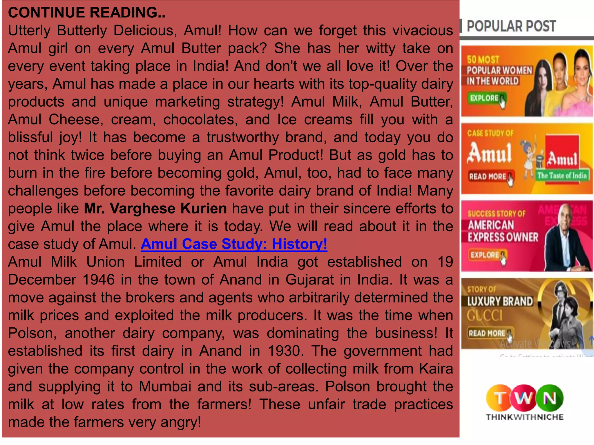 Amul Case A Case Study of Amul: The Taste of India! | PDF