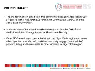 POLICY LINKAGE
• The model which emerged from this community engagement research was
presented to the Niger Delta Developm...