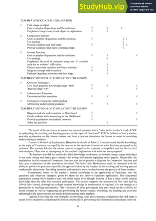 A Case Study Of Teachers Pedagogical Content Knowledge Of Functions | PDF