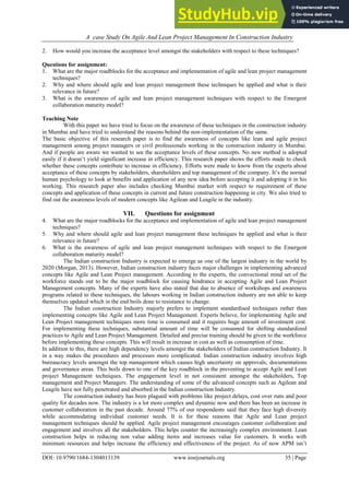A Case Study On Agile And Lean Project Management In Construction ...
