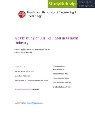 A Case Study On Air Pollution In Cement Industry Course Title ...