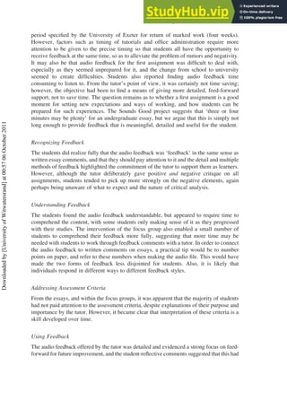 A Case Study On Audio Feedback With Geography Undergraduates Pdf