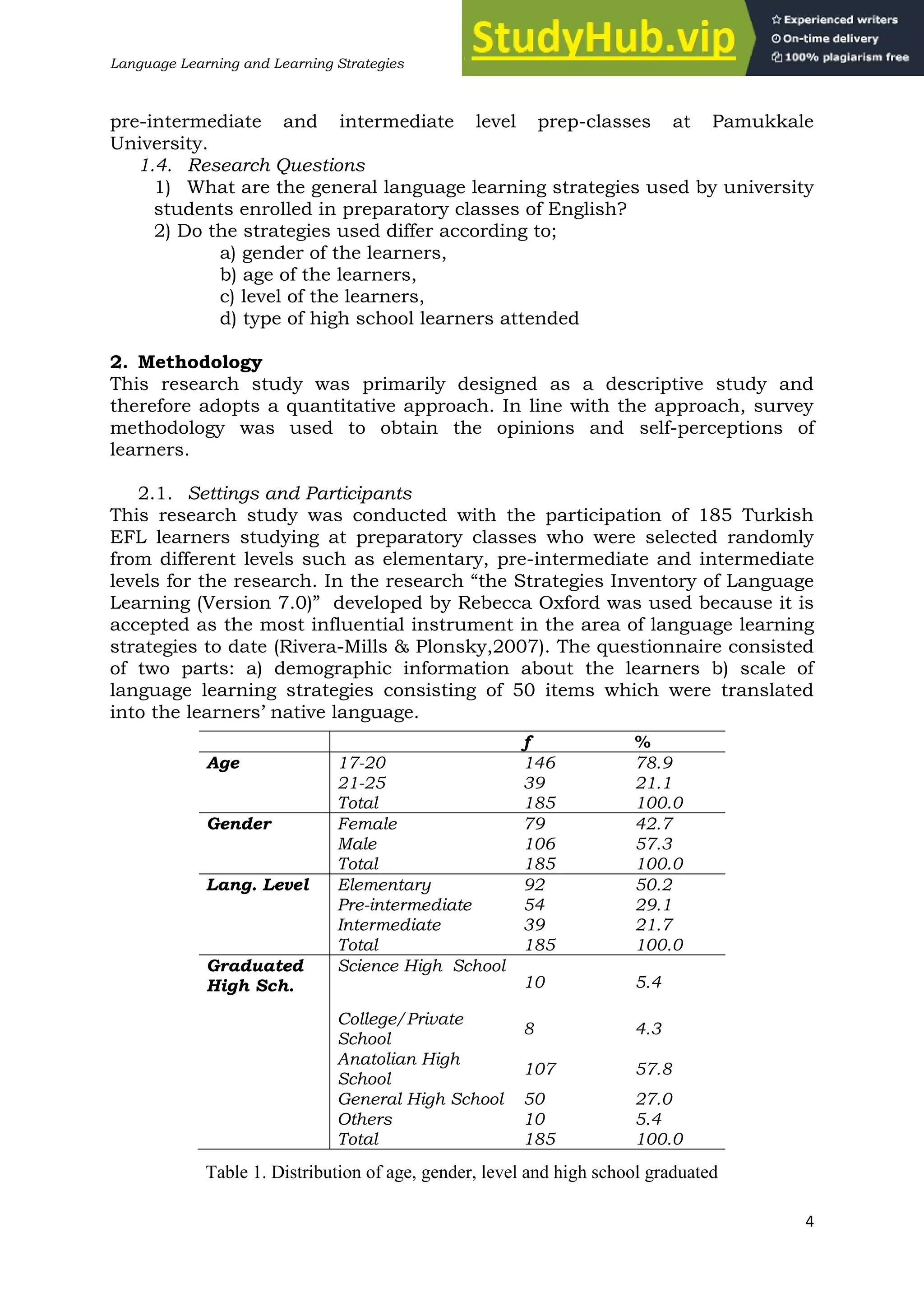 A Case Study On Language Learning Strategies Of EFL Learners At A State ...
