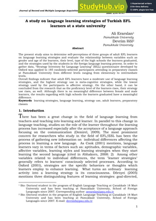 A Case Study On Language Learning Strategies Of EFL Learners At A State ...