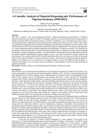 A causality analysis of financial deepening and performance of | PDF