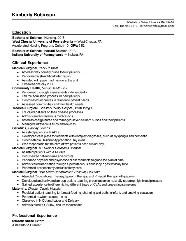 nursing resume revised 10 23 resume bachelor of science