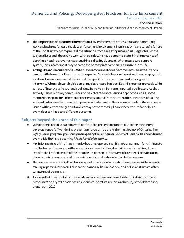 WRITING SAMPLE ADRD and policing policy backgrounder