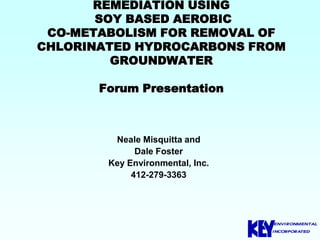 REMEDIATION USING SOY BASED AEROBICCO-METABOLISM FOR REMOVAL OF CHLORINATED HYDROCARBONS FROM GROUNDWATERForum Presentation Neale Misquitta and Dale Foster Key Environmental, Inc. 412-279-3363 