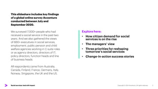 Social services: lead with impact
This slideshare includes key findings
of a global online survey Accenture
conducted betw...