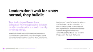 Technology Vision 2021 | accenture.com/technologyvision
Leadersdon’twaitforanew
normal,theybuildit
Leaders don’t see chang...