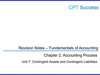 CPTSuccess Revision Notes – Fundamentals of Accounting Chapter 2. Accounting Process Unit 7: Contingent Assets and Contingent Liabilities 