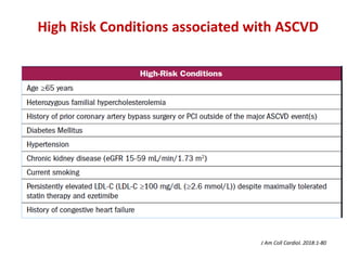 High Risk Conditions associated with ASCVD
J Am Coll Cardiol. 2018:1-80
 