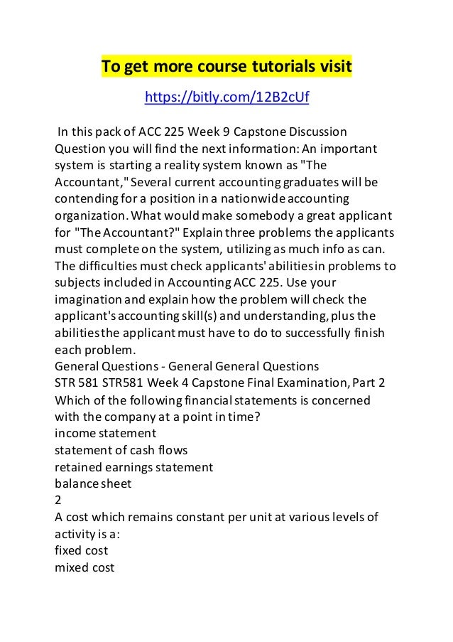 Acc 225 week 9 capstone discussion question