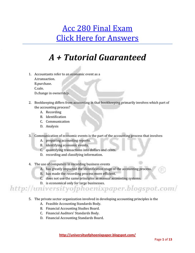Acc 280 Final Exam 12 Posting Of Journal Entries Should Be Done In docx