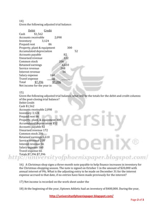 14)
Given the following adjusted trial balance:

       Debit        Credit
Cash        $1,562
Accounts receivable        ...
