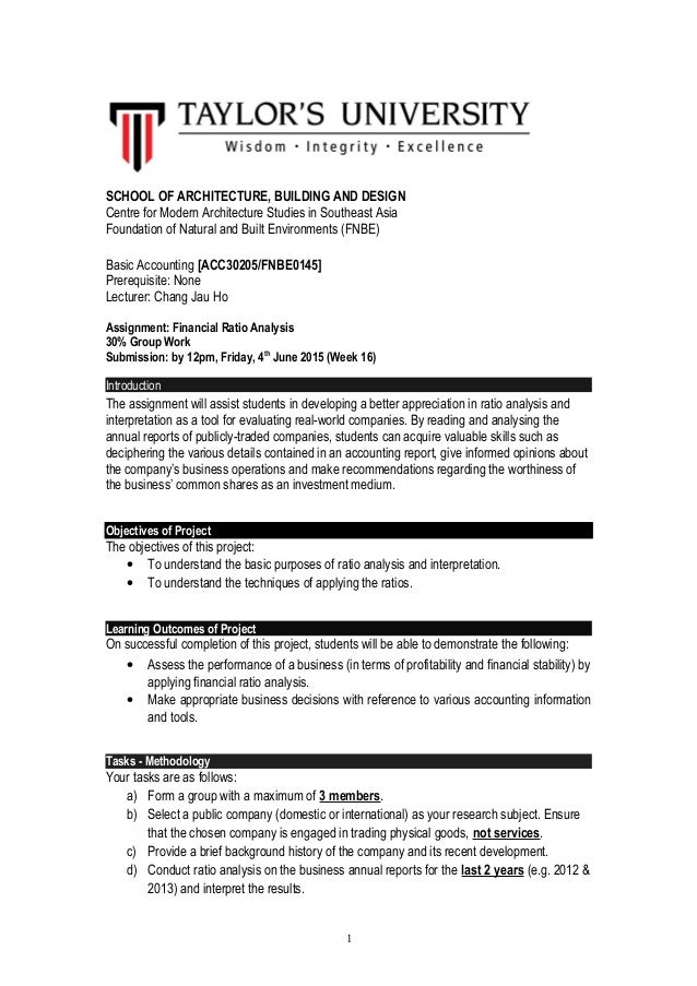 assignment on ratio analysis of a company