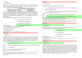 27
Điểm:0/1.
Câu5 [Góp ý]
Điểm : 1
Nhà máy X dùng một hệ thống chi phí định mức, trong đó tồn kho
nguyên vật liệu trực tiếp theo chi phí định mức. Nhà máy xây dựng định
mức chi phí cho một sản phẩm như sau:
Số lượng định mức Đơn giá định mức
Nguyên vật liệu trực tiếp 10 kg 7.200 đồng/kg
Nhân công trực tiếp 2,5 giờ 24.000 đồng/giờ
Trong tháng 5, nhà máy mua 250.000 kg nguyên liệu trực tiếp với tổng
giá trị là 1.900.000.000 đồng. Tổng tiền lương nhân công trực tiếp trong
tháng 5 là 1.310.400.000 đồng. Trong tháng 5, nhà máy làm ra 22.000 sản
phẩm, dùng hết 216.000 kg nguyên liệu trực tiếp và 56.000 giờ công lao
động trực tiếp.
Biến động do lượng nguyên vật liệu trực tiếp trong tháng 5 là:
Chọn một câu trả lời
 A) 28.800.000 đồng, biến động bất lợi
 B) 30.400.000 đồng, biến động thuận lợi
 C) 23.400.000 đồng, biến động bất lợi
 D) 28.800.000 đồng, biến động thuận lợi
Sai. Đáp án đúng là: 28.800.000 đồng, biến động thuận lợi
Vì: Biến động do lượng nguyên vật liệu trực tiếp:
∆sl = (SLtt - SLđm) x Gđm
∆sl = (216.000 - 10 x 22.000) x 7.200
∆sl = - 28.800.000 đồng < 0
=> Biến động thuận lợi
Tham khảo: mục 5.2.3. Phân tích biến động nguyên vật liệu trực tiếp
Không đúng
Điểm:0/1.
Câu6 [Góp ý]
Điểm : 1
Công ty Dino sản xuất 3 sản phẩm X, Y, Z từ một loại nguyên vật liệu đầu
vào. Sản phẩm Z có thể được bán tại giai đoạn 2 (từ đó chế biến thêm
thành các thành phẩm riêng biệt) hay chế biến thêm với chi phí chế biến
thêm 10.000$ rồi bán với giá 40.000$. Chi phí sản xuất 3 sản phẩm này ở
giai đoạn 1 là 50.000$. Vậy, sản phẩm Z nên:
Chọn
một
câu
trả
lời
 A) Sản xuất thêm rồi mới tiêu thụ
 B) Chỉ sản xuất thêm khi chi phísản xuất ở giai đoạn 1 cho sản phẩm Z nhỏ hơn 10,000$
 C) Nên bán ngay
 D) Nên bán khi giá bán đủ bù đắp biến phí đơn vị
Sai. Đáp án đúng là: Sản xuất thêm rồi mới tiêu thụ
Vì
Do thu nhập tăng thêm là 40.000$ lớn hơn chi phí tăng thêm 10.000$ do tiếp tục sản xuất thì
doanh nghiệp nên quyết định tiếp tục sản xuất sản phẩm Z.
Tham khảo: mục 7.4.4 Quyết định nên bán ngay bán thành phẩm hoặc tiếp tục sản xuất ra thành
phẩm rồimới bán
Không đúng
Điểm:0/1.
Câu7 [Góp ý]
Điểm : 1
Định mức giá nguyên liệu trực tiếp phản ánh:
Chọn
một
câu
trả
lời
 A) Số nguyên liệu đã tiêu hao để sản xuất một sản phẩm, bao gồm cả lượng hao hụt
 cho phép trong quá trình sản xuất.
 B) Lượng nguyên liệu tiêu hao ước tính để sản xuất một sản phẩm, bao gồm cả lượng
 hao hụt cho phép trong quá trình sản xuất.
 C) Giá phí nguyên liệu trựctiếp, bao gồm giá mua cộng với chi phíthu mua.
 D) Giá phícuối cùng của một đơn vị nguyên liệu trựctiếp, bao gồm giá mua cộng
 với chi phí thu mua trừ đi chiết khấu mua hàng được hưởng.
Sai. Đáp án đúng là: Giá phí cuối cùng của một đơn vị nguyên liệu trực tiếp, bao gồm giá mua
cộng với chiphí thu mua trừđi chiết khấu mua hàng được hưởng.
Vì: Định mức về giá nguyên liệu trực tiếp: phản ánh giá phí cuối cùng của một đơn vị nguyên liệu
trực tiếp, bao gồm giá mua cộng vớichi phí thu mua trừ đi chiết khấu mua hàng được hưởng.
Tham khảo: mục 5.1.4.1. Định mức chi phí nguyên vật liệu trực tiếp
Không đúng
Điểm:0/1.
Câu8 [Góp ý]
Điểm : 1
Khi nhà quản trị chọn một phương án thay vì phương án khác, lợi ích
mất đi từ phương án được lựa chọn được gọi là:
Chọn một câu trả lời
 A) Chi phícơ hội
 B) Chi phí thích hợp
 C) Quyết định mua ngoài hoặc tự sản xuất
 D) Chi phíchìm
Sai. Đáp án đúng là: Chi phí cơ hội
Vì: Chi phí cơ hội là lợi ích (lợi nhuận) tiềm tàng bị mất đi khi chọn một phương án này thay vì
chọn phương án khác.
Tham khảo: mục Thuật ngữ
Không đúng
Điểm:0/1.
Câu9 [Góp ý]
Điểm : 1
Công ty Albany sản xuất 2 sản phẩm P và Q cùng một dây chuyền sản
xuất. Tại giai đoạn 2, 60.000 sản phẩm P và 70.000 sản phẩm Q được
hoàn thành và có thể tiêu thụ hàng tháng. Chi phí sản xuất hàng tháng
đượng tập hợp là 200.000$. Sản phẩm P có thể được bán tại giai đoạn 2
với giá là 3,2$ mỗi sản phẩm. Sản phẩm Q có thể được bán ở giai đoạn 2
với giá 2,6$ hoặc có thể chế biến thêm và bán với giá 5,8$ mỗi sản phẩm.
Nếu sản phẩm Q chế biến thêm, chi phí chế biến là 2,3$. Vậy, nếu chế
biến thêm sản phẩm Q thì ảnh hưởng tới lợi nhuận sẽ:
 