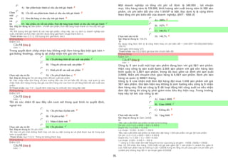 35
Chọn
một
câu
trả
lời
 A) Sản phẩmhoàn thành có nhu cầu tính giá thành
 B) Chi tiết sản phẩmhoàn thành có nhu cầu tính giá thành
 C) Đơn đặt hàng có nhu cầu tính giá thành
 D) Sản phẩm, chi tiết sản phẩm, Đơn đặt hàng hoàn thành có nhu cầu tính giá thành
Sai. Đáp án đúng là: Sản phẩm, chi tiết sản phẩm, Đơn đặt hàng hoàn thành có nhu cầu tính giá
thành
Vì: Đối tượng tính giá thành là các loại sản phẩm, công việc, lao vụ, dịch vụ doanh nghiệp sản
xuất, chế biến và thực hiện cần tính được tổng giá thành và giá thành đơn vị.
Tham khảo: mục 2.3.1.2. Đối tượng tính giá thành, bài 2
Không đúng
Điểm:0/1.
Câu14 [Góp ý]
Điểm : 1
Trong quyết định chấp nhận hay không một đơn hàng đặc biệt (giá bán <
giá thông thường), công ty sẽ chấp nhận khi giá lớn hơn:
Chọn một câu trả lời
 A) Chi phítăng thêm để sản xuất sản phẩm
 B) Tổng chi phísản xuất sản phẩm
 C) Định phíđể sản xuất sản phẩm
 D) Chi phícố định đơn vị
Sai. Đáp án đúng là: Chi phí tăng thêm để sản xuất sản phẩm
Vì: Việc chấp nhận đơn hàng chỉ ảnh hưởng đến các chi phí biến đổi. Vì vậy, nhà quản lý nên
chấp nhận đơn hàng chừng nào giá của đơn hàng còn cao hơn chi phí tăng thêm để sản xuất sản
phẩm.
Vì Tham khảo: mục 7.4.1. Quyết định nhận hay từ chốimột đơn hàng đặc biệt
Không đúng
Điểm:0/1.
Câu15 [Góp ý]
Điểm : 1
Tất cả các nhân tố sau đây cần xem xét trong quá trình ra quyết định,
ngoại trừ:
Chọn một câu trả lời
 A) Chi phíthực tếphát sinh
 B) Chi phí cơ hội
 C) Nhân tố định tính
 D) Chi phíchìm
Sai. Đáp án đúng là: Chi phí chìm
Vì: Các chi phí chìm không thích hợp với các sự kiện tương lai và phải được loại bỏ trong quá
trình ra quyết định.
Tham khảo: mục 7.3.2.2 Thông tin không thích hợp
Không đúng
Điểm:0/1.
Câu16 [Góp ý]
Điểm : 1
Một doanh nghiệp có tổng chi phí cố định là 340.000 , lợi nhuận
mục tiêu hàng năm là 120.000, khối lượng sản xuất trong năm là 850 sản
phẩm, chi phí biến đổi cho cho 1 ĐVSP là 500. Xác định tỷ lệ cộng thêm
theo tổng chi phí biến đổi của doanh nghiệp. (ĐVT: 1000 đ)
Chọn một câu trả lời
 A) 300%
 B) 102%
 C) 108.2%
 D) 340,7%
Sai. Đáp án đúng là: 108.2%
Vì
Áp dụng công thức tính tỷ lệ cộng thêm theo chi phí biến đổi = (340.000+120.000)/(850*500)=
108.2%
(Xem giáo trình trang 127).
Tham khảo: mục 6.2.2 Định giá dựa trên chiphí biến đổi
Không đúng
Điểm:0/1.
Câu17 [Góp ý]
Điểm : 1
Công ty S sản xuất một loại sản phẩm đang bán với giá 5$/1 sản phẩm.
Hiện nay công ty sản xuất được 2.000 sản phảm với giá vốn hàng bán
bình quân là 3,5$/1 sản phẩm, trong đó bao gồm cả định phí sản xuất
2.000$. Biến phí chuyên chở, giao hàng là 0,5$/1 sản phẩm. Định phí bán
hàng và quản lý 500$/1 tháng.
Công ty S vừa nhận một đơn đặt hàng đặt mua 1.000 sản phẩm với giá
3$/1 sản phẩm. Giá bán hiện nay không bị ảnh hưởng nếu công ty S nhận
đơn hàng này. Giả sử công ty S đã hoạt động hết công suất và nếu nhận
đơn đặt hàng thì công ty phải giảm mức tiêu thụ hiện nay. Trong trường
hợp này lợi tức của công ty sẽ:
Chọn một câu trả lời
 A) Giảm 1.000$
 B) Giảm 2000$
 C) Không đổi
 D) Tăng 500$
Sai. Đáp án đúng là: Giảm 2000$
Vì
Nếu sản xuất 2000 sản phẩm và bán ra thị trường:
Chi phí: (3,5 + 0,5) x 2000 + 500 = 8.500 $
Doanh thu: 5 x 2.000 = 10.000
Lợi nhuận: 10.000 – 8.500 = 1.500 $
Nếu sản xuất 2000 sản phẩm và nhận đơn đặt hàng 1.000 sản phẩm với giá 3$/1sản phẩm:
Chi phí: (3,5 + 0,5) x 2000 + 500 = 8.500 $
Doanh thu: 5 x 1.000 + 3 x 1.000 = 8.000
Lợi nhuận: 8.000 – 8.500 = – 500 $
→ Công ty S nếu nhận đơn đặt hàng thì lợi tức của công ty sẽ giảm : 1500$ (500$) = 2000$
Hay: Do DN nhận đơn hàng, 1000 chiếc với giá bán giảm 2$/ 1 sản phẩm => doanh thu giảm đi
của 1000 sản phẩm này là:1000 sp x 2$ = 2000$ trong khi tổng chi phí (bao gồm chi phí biến phí
và định phí) không thay đổi => lợi nhuận giảm đi 2000$
 