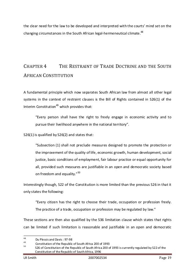 The Enforceability and Constitutionality of the Restraint of Trade cl…