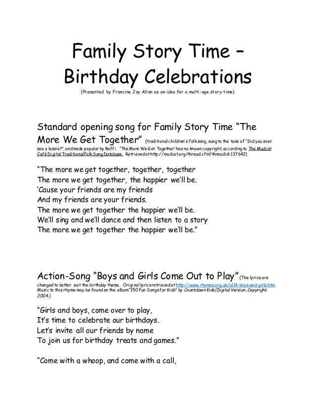 Birthday Themed Family Story Time