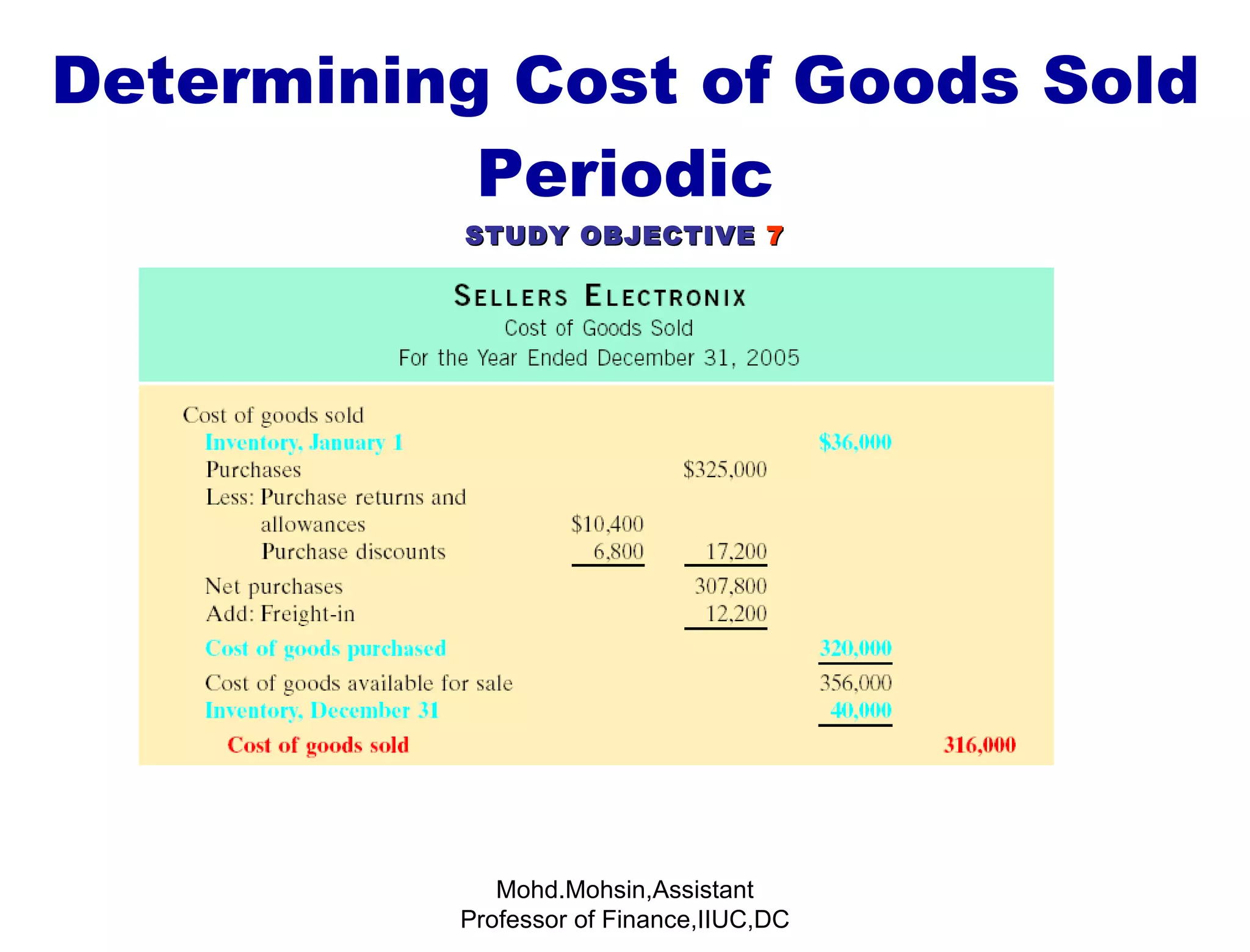 Determining Cost of Goods Sold Periodic STUDY OBJECTIVE   7 Mohd.Mohsin,Assistant Professor of Finance,IIUC,DC 