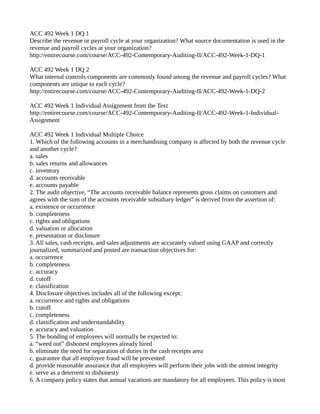 ACC 492 (Contemporary Auditing II - entirecourse.com) | PDF