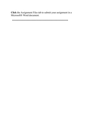 Click the Assignment Files tab to submit your assignment in a
Microsoft® Word document.
**********************************************
 