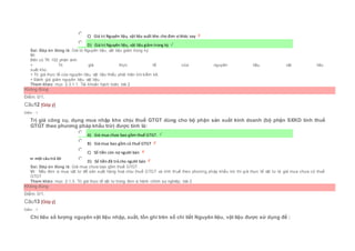  C) Giá trị Nguyên liệu, vật liệu xuất kho cho đơn vị khác vay
 D) Giá trị Nguyên liệu, vật liệu giảm trong kỳ
Sai. Đáp án đúng là: Giá trị Nguyên liệu, vật liệu giảm trong kỳ
Vì:
Bên có TK 152 phản ánh:
+ Trị giá thực tế của nguyên liệu, vật liệu
xuất kho.
+ Trị giá thực tế của nguyên liệu, vật liệu thiếu phát hiện khi kiểm kê.
+ Đánh giá giảm nguyên liệu, vật liệu.
Tham khảo: mục 2.3.1.1. Tài khoản hạch toán, bài 2
Không đúng
Điểm: 0/1.
Câu12 [Góp ý]
Điểm : 1
Trị giá công cụ, dụng mua nhập kho chịu thuế GTGT dùng cho bộ phận sản xuất kinh doanh (bộ phận SXKD tính thuế
GTGT theo phương pháp khấu trừ) được tính là:
Chọn một câu trả lời
 A) Giá mua chưa bao gồm thuế GTGT.
 B) Giá mua bao gồm cả thuế GTGT
 C) Số tiền còn nợ người bán
 D) Số tiền đã trả cho người bán
Sai. Đáp án đúng là: Giá mua chưa bao gồm thuế GTGT
Vì: Nếu đơn vị mua vật tư để sản xuất hàng hoá chịu thuế GTGT và tính thuế theo phương pháp khấu trừ thì giá thực tế vật tư là giá mua chưa có thuế
GTGT
Tham khảo: mục 2.1.3. Trị giá thực tế vật tư trong đơn vị hành chính sự nghiệp, bài 2
Không đúng
Điểm: 0/1.
Câu13 [Góp ý]
Điểm : 1
Chỉ tiêu số lượng nguyên vật liệu nhập, xuất, tồn ghi trên sổ chi tiết Nguyên liệu, vật liệu được sử dụng để :
 